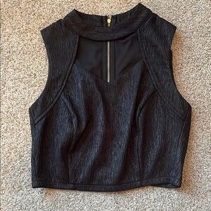 She and Sky Black Textured Sleeveless Blouse